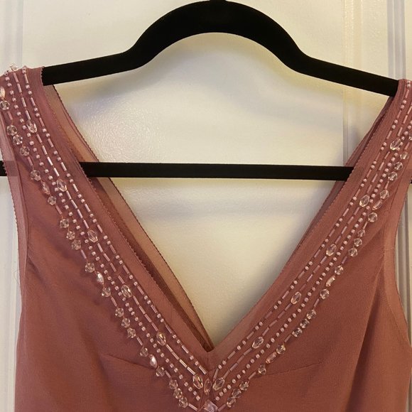 JACOB Beaded Silk Slip Dress, Dusty Rose, Size 0 - Picture 2 of 5